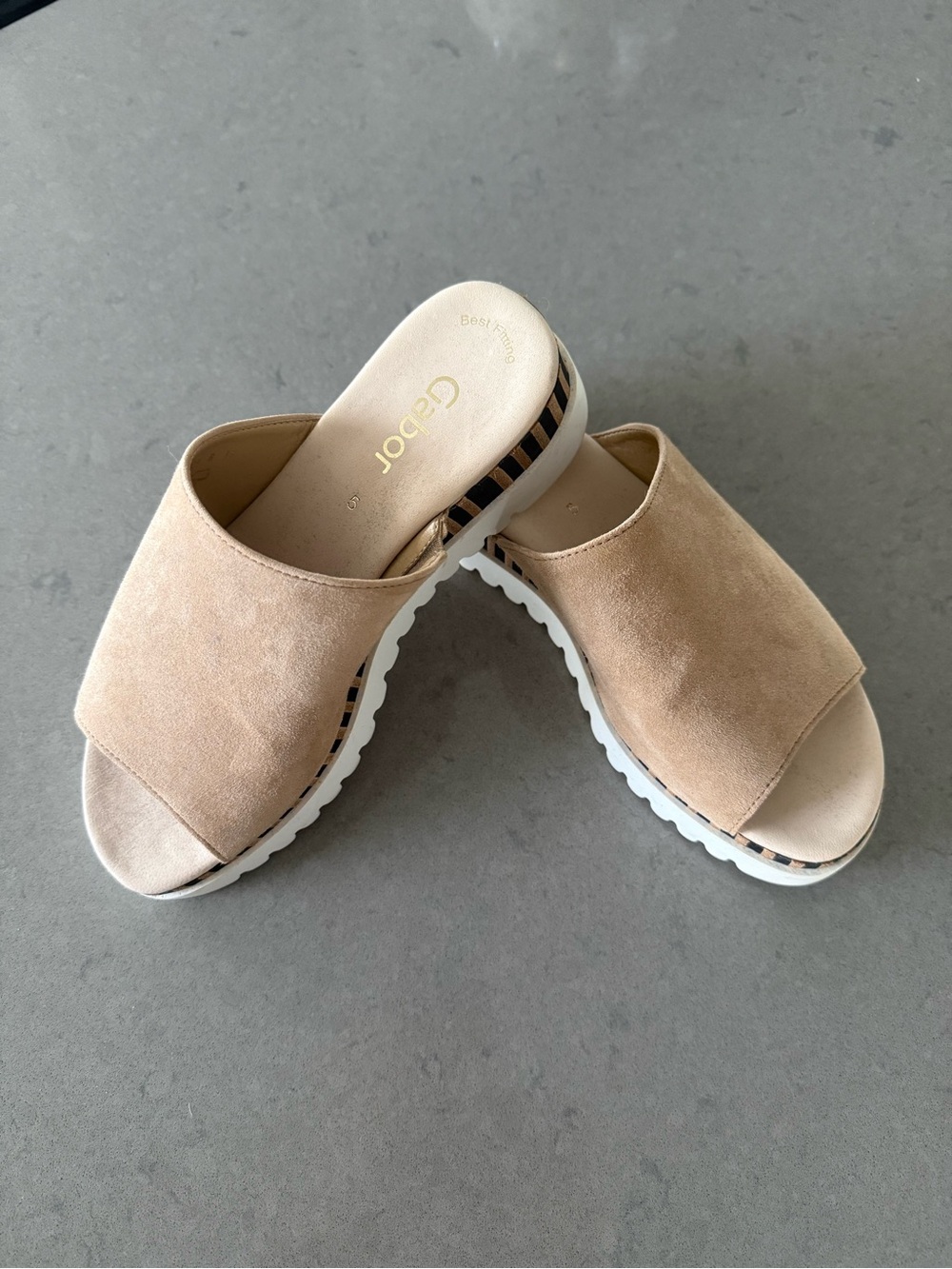 Gabor Beige Suede Slide Mules with White Sole